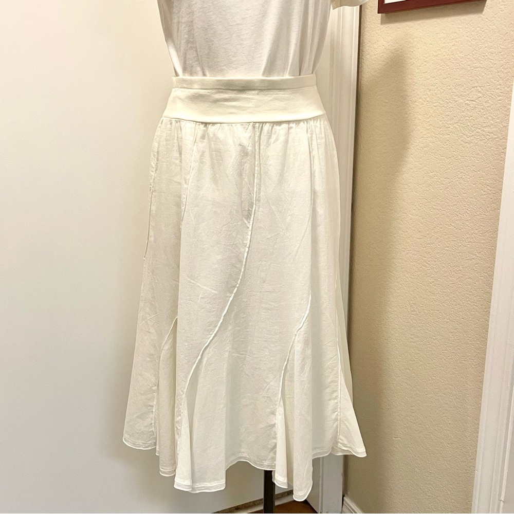 Cream Flared Midi Skirt with Panels